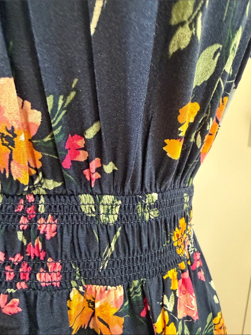 APRICOT Navy Floral Smocked Maxi Dress with Pink & Yellow Blooms - Picture 4 of 10